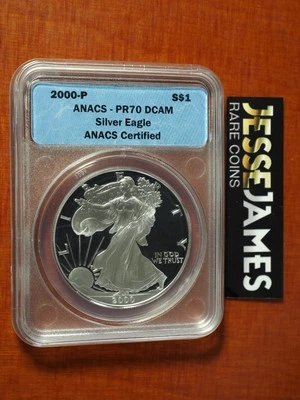 2000 P PROOF SILVER EAGLE ANACS PR70 DCAM BLUE LABEL - Image 1 of 2