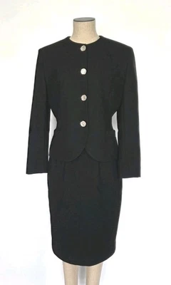 Jones New York женщин винтажный шерсти черный костюм комплект с подкладкой куртка юбка размер 10 - EXC - Изображение 1 из 4