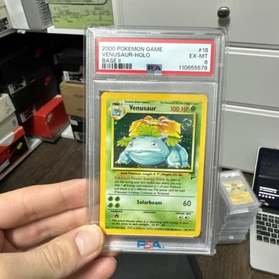 Карта голографическая редкая Pokémon TCG Venusaur 18/130 2000 базовый набор 2, PSA 6 - Изображение 1 из 4