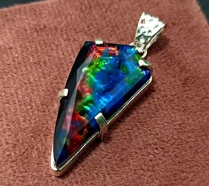 GIE Certified 49.25Ct Natural Ammolite 925 Solid Silver Rainbow Pendant Gemstone - Picture 1 of 6