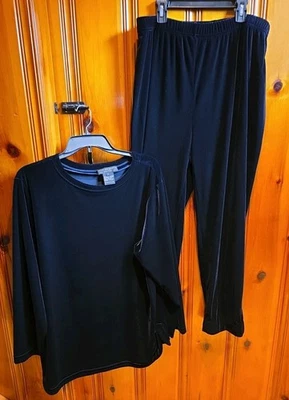 Andrea Jovine Poliéster Terciopelo Pierna Recta Pull On Azul Pantalón Pierna Ancha Talla 1X Foto 1 de 4