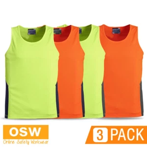 3 x Mens Hi Vis Yellow/Orange/Navy/Charcoal Microfibre Squad Breathable Singlets - Picture 1 of 11