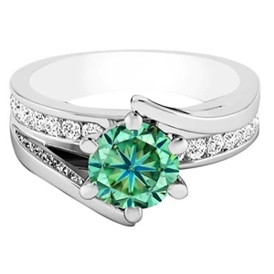 1,88Kt Runden Form Natürlich Grünlich Gelb & Weiß Diamant Ring Im 585er Weißgold - Bild 1 von 3