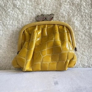 Brighton Mustard Croc Design Double Kiss Snaps, Credit Card/Coin Clutch Purse - Picture 1 of 11