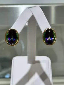 9 Carat Mystic Topaz Oval Cut in 14K yellow gold earring - Picture 1 of 11