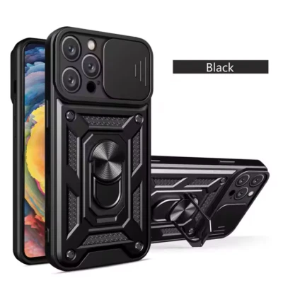 Heavy Duty Shockproof Magnetic Luxury Camera Cover Stand case for iPhone - Image 1 of 4