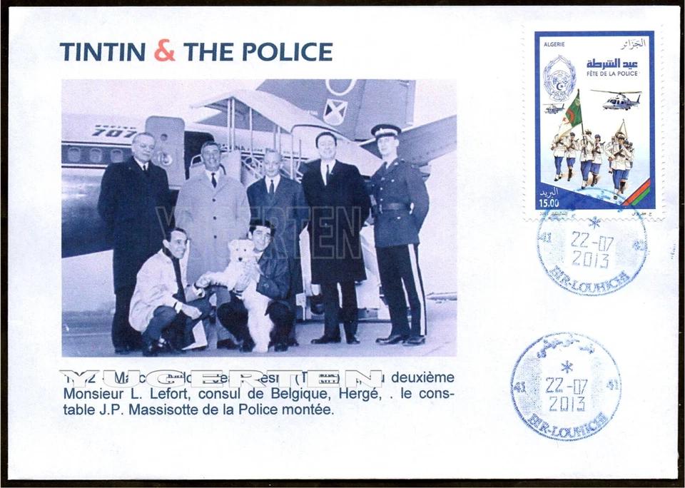 ALGERIA 2013 - Philatelic Cover - Comics - Tintin & the Police - Cartoon - Hergé - Image 1 of 1