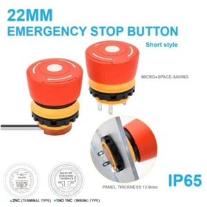 NEW Short 22mmIP65 2NC Emergency Stop Emergency Button Switch Micro Self-locking - Picture 1 of 20
