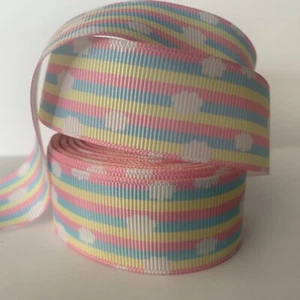 Ripsband Pastell Regenbogen mit Wolken 25 mm 1 Zoll Band 1 YARD - Bild 1 von 1