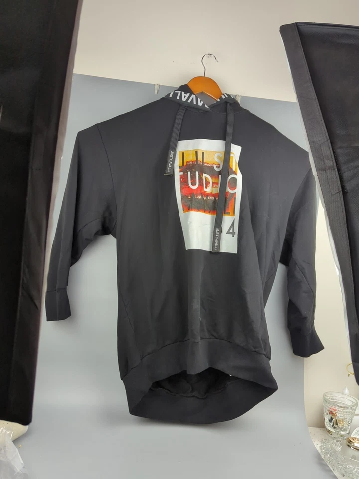  Just Cavalli Men's Graphic Sweatshirt, Black, Large Hoodie  - Image 1 of 4