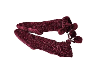 Jane And Bleecker Slipper Full Toe Socks Dark Burgundy Wine Red Pompoms - Picture 1 of 6
