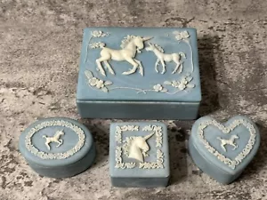 Vintage Unicorn Blue Soapstone Trinket Boxes Lot Of 4 - Picture 1 of 11