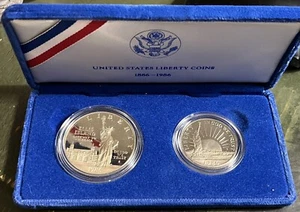 1986 Proof Statue of Liberty 2 Coin Silver Dollar and Clad Half US Mint Set - Picture 1 of 2