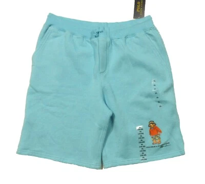 Polo Ralph Lauren Boys Aqua Blue Polo Bear Graphic Fleece Lined Shorts - Image 1 of 3