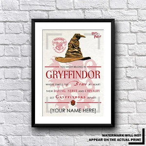 Harry Potter Gryffindor House Certificate Sorting Hat Quote - Personal Gift - Bild 1 von 10