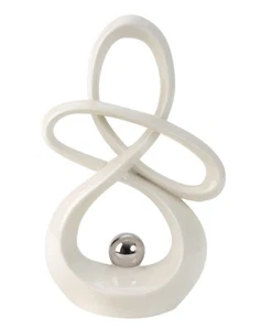 Escultura moderna figura decorativa de cerámica blanca con bola plateada altura 30 cm - Imagen 1 de 6