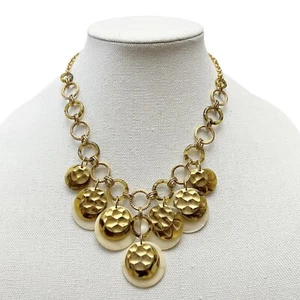 Joan Rivers Signed Goldtone Tortoiseshell Mother Of Pearl Discs Dangle Necklace - Picture 1 of 5