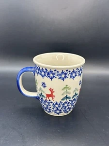 Boleslawiec Polish Pottery Coffee Tea Cups Mug Christmas Holiday Reindeer - Picture 1 of 9