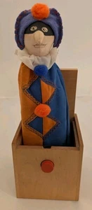 JAX Of Maine fatto a mano in legno di acero Jack-In-The-Box arancione e blu jester vintage - Foto 1 di 5