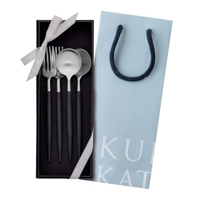 Authentic Cutipol GOA Black/Matte Silver Dessert Forks and Spoons (2 of each) - Image 1 of 4