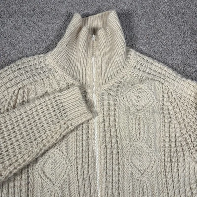 Vintage Gaeltarra Aran Handloomed Wool Sweater Jacket Cream Zip Cardigan Size 44 - Image 1 of 4