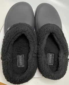 Dual Crocs Comfort Black Slip On Teddy Fleece Lined Shoe Size W-12 M-10 New - Picture 1 of 8