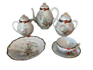 ANTIQUE JAPANESE KUTANI EGGSHELL PORCELAIN RED-CROWNED CRANES/FLORAL 33 PC SET - Picture 1 of 10