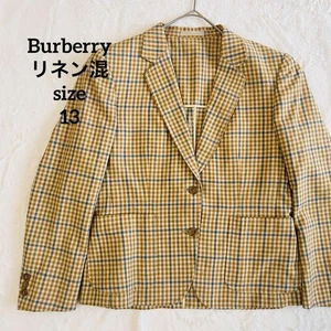 BURBERRY LADIES 90s Linen Check Pattern Tailored Jacket 13 XL F/S from Japan - Picture 1 of 10