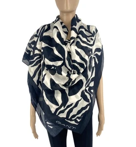 GANT Women Black Palm Print Cotton Silk Scarf - Picture 1 of 10