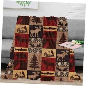 Bear Rustic Cabin Moose Blanket Soft Flannel Farmhouse Throw Blanket Gifts for - Picture 1 of 7