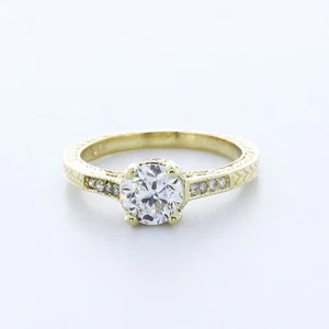 Vintage-Verlobungsring 1,5 kt laborgefertigter Diamant E/VS2 Rundschliff 14 K Gold Krappe - Bild 1 von 5