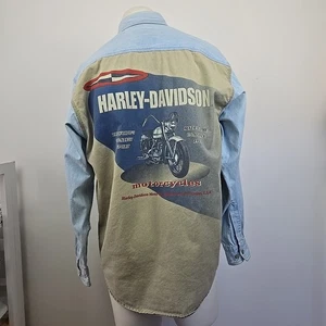 Vintage 90s Harley Davidson Biker Blues Denim Graphic Print Shirt Herren L 97320 98VM - Bild 1 von 22