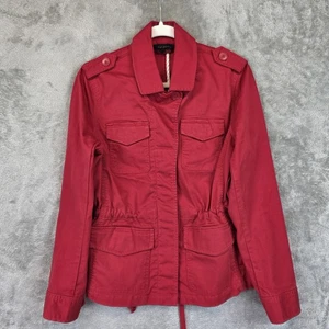 Talbots Jacket Womens Medium Red Utility Field Anorak Drawstring Pockets Cotton - Picture 1 of 17