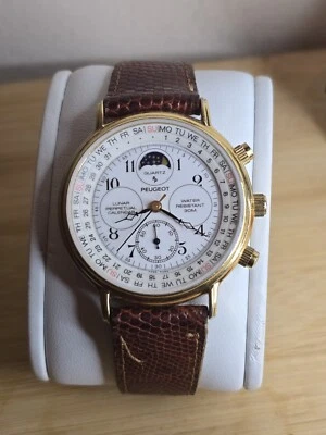 Vintage Peugeot Old Fashion Quartz Perpetual Calendar Moon Phase Watch - Image 1 of 4