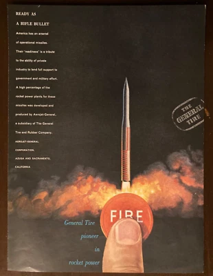 1958 anuncio de revista Time - General Tire Pioneer in Rocket Power/Pall Mall Cigarette Foto 1 de 2