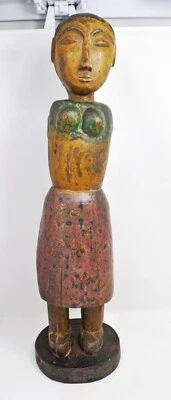 Estatueta de gangaur de deusa de madeira antiga original esculpida à mão pintada  - Imagem 1 de 4