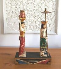 Balinese Couple offering figurine sculpture wood free stand