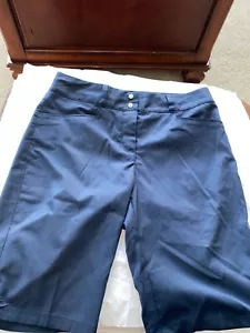 Adidas Shorts Women 2 Ladies Blue Navy Chino Pleated Polyester Casual Golf Snap - Picture 1 of 6
