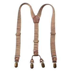 Men Trouser Brace Heavy Duty Elastic Y-Back Adjustable Suspender Brown 25mm Chic - Picture 1 of 6