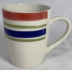 Vintage ROYAL NORFOLK Stoneware Coffee Cup Mug White-Blue-Red-Green Striped - Picture 1 of 10