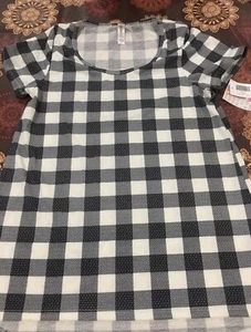 Plaid Gingham Lularoe Classic T Small S nero bianco nuovo con etichetta nuova con etichetta - Foto 1 di 4