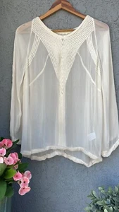 IRO Oprah Embroidered Tunic Top Sheer Long Sleeve Shirt Ivory Boho M 170449 - Picture 1 of 7