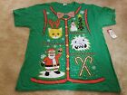 Ugly Christmas T Shirt Mens Size L Bow Tie ELF Cats Snowman Trees Green NEW NWT