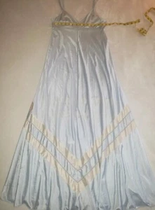 Vintage Nightgown Baby Blue And White Nylon V-Neck Spaghetti Straps - Picture 1 of 16