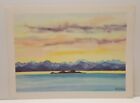 Ray Waldren Vintage Art Print Sunset over Mountains and Sea Watercolor