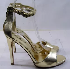 Anne Michelle Gold 5"Stiletto Heel Ankle Strap Open Shoes WOMEN Size 8 - Picture 1 of 7