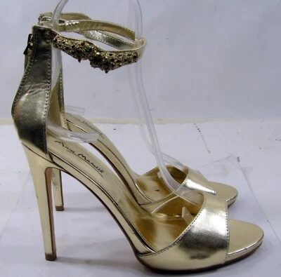 Anne Michelle Gold 5"Stiletto Heel Ankle Strap  Open Shoes WOMEN Size  8 - Image 1 of 4