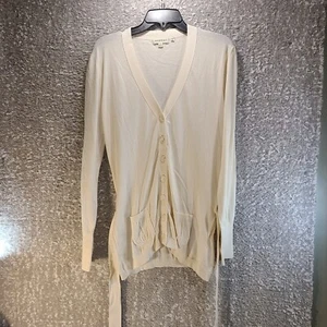 Repeat Beige V-Neck Cardigan Button Up Cotton Silk Sweater Tan Size 44, Xl - Picture 1 of 9