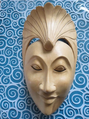 Hibiscus Wood Wall Mask, Indonesian, Bali Hand Carved Wall Decor - Image 1 of 4
