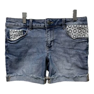 So Girls Mid Rise Denim Shorts Size 14 Lace Detail, Adjustable Waist, Cute! - Picture 1 of 7